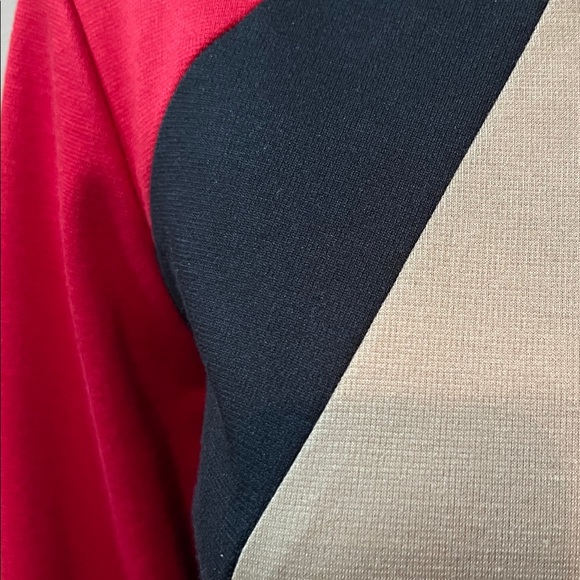 Chetta B Colorblock Red Black Beige Pencil Sheath Top Sz10 - Picture 6 of 9